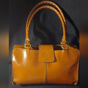 Patricia Nash Reinzo Cognac Brown Leather Satchel with Gold Hardware